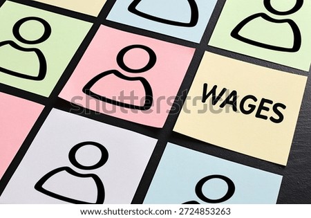 Sticky notes with icons representing users and the word wages, symbolizing workforce and payroll management