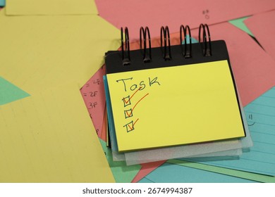 sticky notes written on, task
