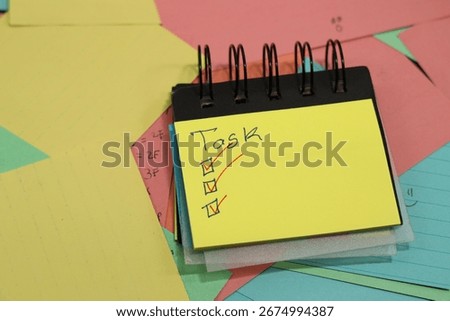 sticky notes written on, task