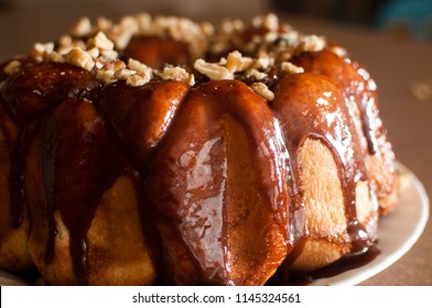 Sticky Pull Apart Monkey Bread Sweet Rolls Dessert Breakfast With Dripping Caramel And Nuts