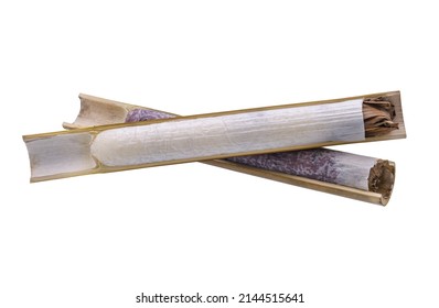 Sticky rice in bamboo, Bamboo sticky rice dessert isolated on white background