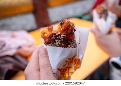Sticky rice stuff in roast chicken wings.Steet food in Pingxi Distric,Taiwan