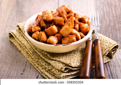 Sticky Spicy Chicken Bites In A Bowl