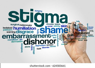 Stigma word cloud concept on grey background