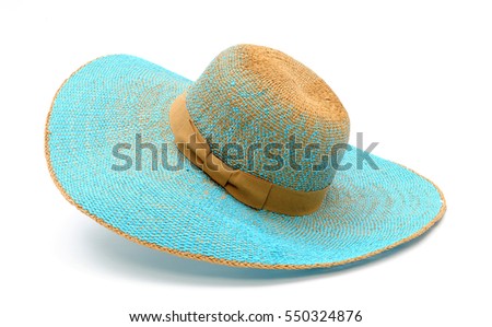Stilish summer straw hat for women, isolated white background