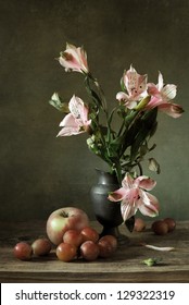 Still Life With Alstroemeria And Fruit