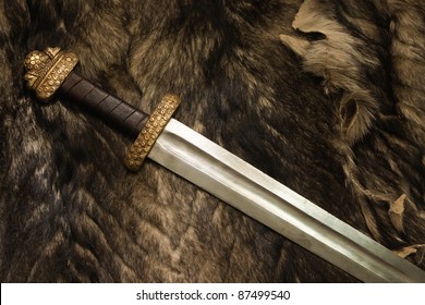 Still Life With Ancient Scandinavian Sword On A Fur