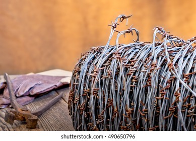 Still Life With Barbed Wire And Old Cutter