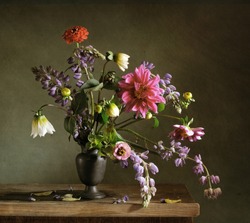 Still Life With A Beautiful Bunch Of Autumn Flowers
