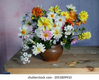 Still life with beautiful, colorful dahlias.A bouquet of flowers . - Shutterstock ID 2051809910
