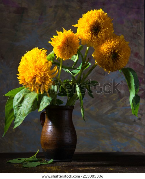 Still Life Beautiful Sunflowers Vase On Stock Photo Edit Now