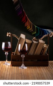 Still Life With Books And Two Glasses Of Wine