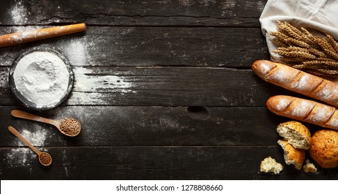 Still life with bread, flour and spikelets