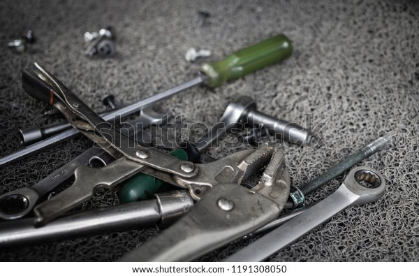Still\
life close up variety handy tools for car\
repair