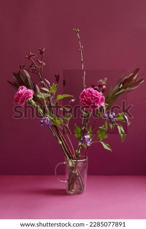 Still Life composed of monochromatic flower arrangement with details and digital close ups