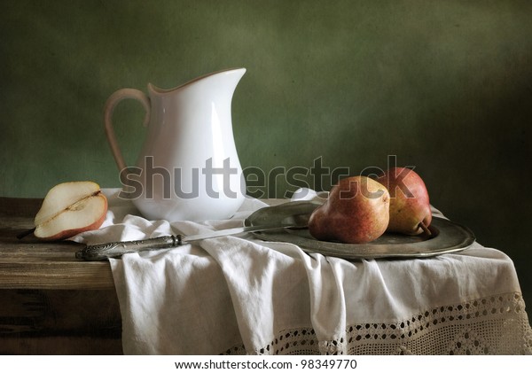 Still Life Drapery Red Pears Stock Photo Edit Now 98349770