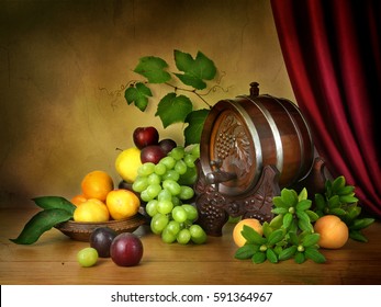 Still Life Fruit Colors Classic Dutch Style Of Painting Wine