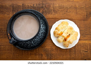 Still Life Of Hot Chocolat And Bread.