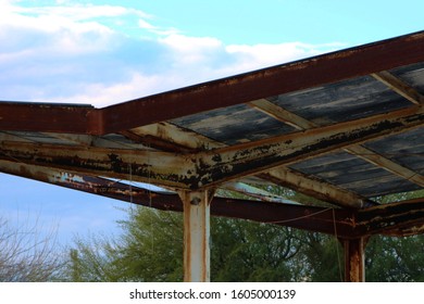 Still Life: Old Abandoned Steel V-Shaped Canopy Against A Blue Sky, Del Rio, TX/USA (Jan. 2, 2020)