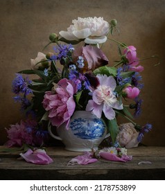 Still life with peonies . Fine art photo .  Peony flower  - Shutterstock ID 2178753899