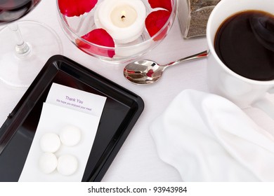 Still Life Photo Of A Restaurant Bill / Check / Till Receipt On A Tray