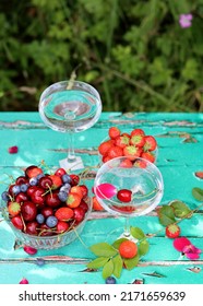 Still Life Photo With Seasonal Fruit. Colorful Picture Of Summer Fruit On A Table. 