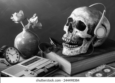 skull black and white stock photos images photography shutterstock https www shutterstock com image photo still life photography skull wearing headphones 244498384