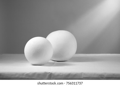 A still life photography of twin circles with flashlight are work of art depicting mostly inanimate subject matter, typically commonplace objects by man-made. - Shutterstock ID 756311737