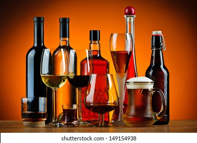 still life with various glasses and bottles of alcohol - Shutterstock ID 149154938