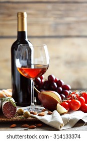 Still Life With Various Types Of Italian Food And Wine