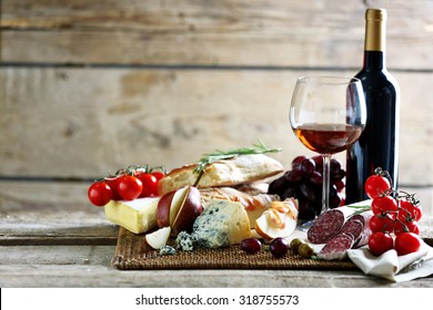 Still Life With Various Types Of Italian Food And Wine