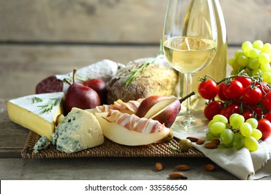 Still Life With Various Types Of Italian Food And Wine