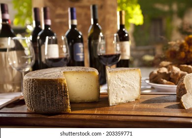 Still Life Wine And Cheese Composition From Tuscany