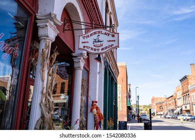 Stillwater, Minnesota - October 14, 2019: Sign For Tremblays Sweet Shop, A Candy Store In Downtown Historic Stillwater, Just Outside The Twin Cities Metro Area