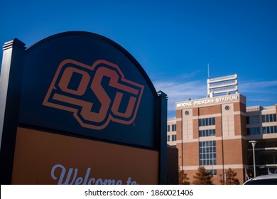 Stillwater, OK - November 10, 2020: OSU Oklahoma State University Cowboys Sign With Stadium