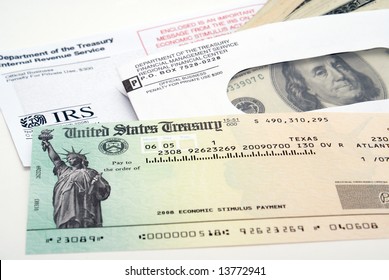 Stimulus Economic Tax Return Check And USA Currency