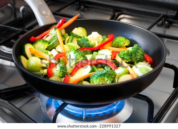 Stir Cooked Vegetables On Gas Stove Stock Photo (Edit Now) 228991327