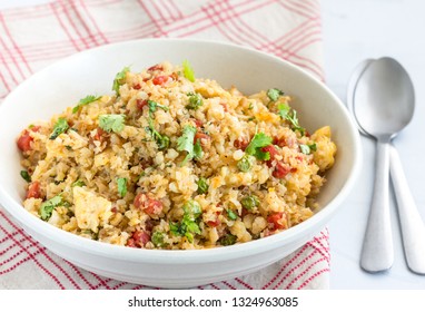 Stir Fried Cauliflower Rice in a Bowl Horizontal Photo. Low Carb Weight Loss Food