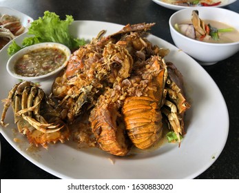 Stir Fried Flathead Lobster. Thai Seafood.