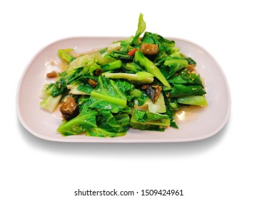 Stir fried kale with salted fish on the white background  - Shutterstock ID 1509424961
