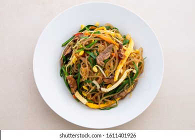 Stir Fried Korean Glass Noodle With Soy Sauce Called Japchae