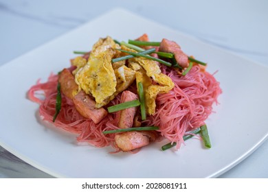 Stir Fried Noodle With Coconut Milk Pink Thailand Street Food Style