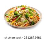 Stir fried noodle with vegetable for Chinese vegetarian festival, Vegetarian food Festival, isolated on white background