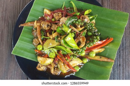 Stir Fried spicy eel with Herbs and Thai pepper soft, Thai food
