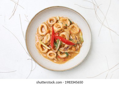 Stir Fried Squid With Egg Yolk Sauce Top View