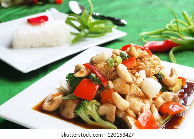 Stir fry chicken cashew nuts with jasmine rice backround - Powered by Shutterstock