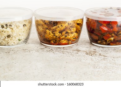 Stir Fry Dinner Meal Or Leftovers Stored In Glass Containers