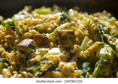 Stir-fried Green Vegtables, Chard, Green Peas, Tofu, Broccoli With Rotini Pasta