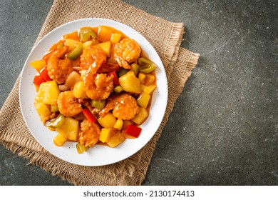 Stir-fried Sweet And Sour With Fried Shrimp On Plate - Asian Food Style