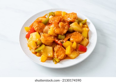 Stir-fried Sweet And Sour With Fried Shrimp On Plate - Asian Food Style